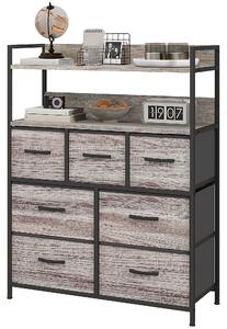 HOMCOM Rustic Chest of Seven Fabric Drawers - Grey Wood Effect