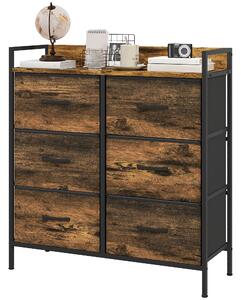 HOMCOM Rustic Chest of Six Fabric Drawers - Brown Wood Effect