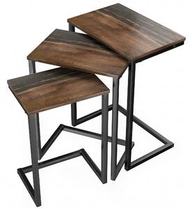 HOMCOM Nesting Side Tables Set of 3, C-Shaped Snack Side Tables with Steel Frame for Sofa Couch and Bed, Rustic Brown Aosom UK
