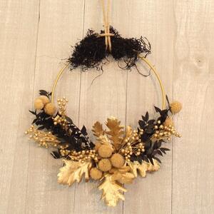 DIY Artificial Black and Gold Ruscus and Craspedia Wreath