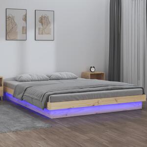 LED Bed Frame 135x190 cm Double Solid Wood