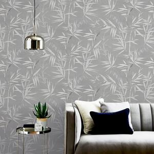 Bamboo Leaves Grey Wallpaper