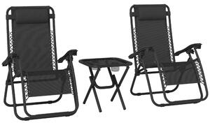 Outsunny 3-Piece Black Folding Table and Chairs Set with Cup Holders - Zero Gravity Reclining for Garden, Yard & Pool Aosom UK