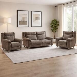 Mankato Fabric Electric Recliner 3+1+1 Seater Sofa Set - Stone