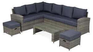 Kyston Rattan Corner with Hideaway Stools and Coffee Table, Grey | Roseland