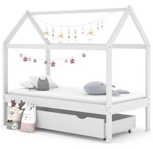 Kids Bed Frame with a Drawer White Solid Pine Wood 80x160 cm