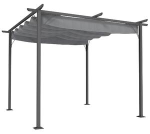 Outsunny 3 x 3m Retractable Roof Gazebo, Metal Pergola Awning Canopy for Outdoor Garden Sun Shade Shelter, Grey Aosom UK