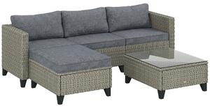 Outsunny 5-Piece Rattan Patio Furniture Set with Corner Sofa, Footstools, Coffee Table, for Poolside, Dark Grey