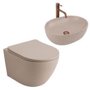 Set: Wall-Hung WC Bowl Focus + Countertop Washbasin Rea Focus Taupe