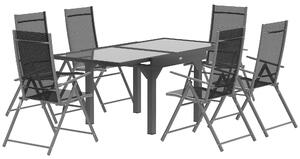Outsunny 7 Piece Outdoor Dining Set with Extendable Table and 6 Folding Chairs for Patio, Balcony, Deck, Grey