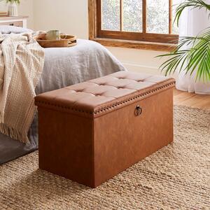 Faux Leather Ottoman, Tan