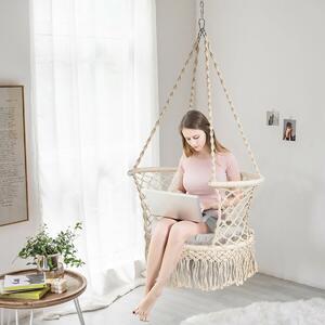 Costway Hanging Swing Chair with Tassels-White