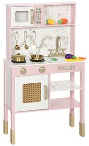 AIYAPLAY Kitchen Playset with Pretend Play Cooking Accessories, Play Kitchen with Oven, Microwave and Sink, Pink