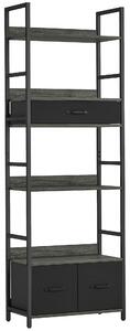 HOMCOM Industrial Bookcase, 6-Tier Tall Bookshelf with 3 Fabric Drawers - Grey