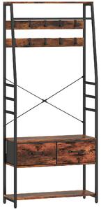 HOMCOM 6-in-1 Industrial-Style Hallway Organiser - Brown/Black