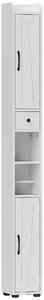 HOMCOM Tall Bathroom Cabinet, Farmhouse Slim Bathroom Storage Cabinet with Barn Doors, Toilet Paper Roll Holder, Drawer and Adjustable Shelves, Narrow Bathroom Storage Unit, 20 x 20 x 185cm, White