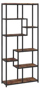 HOMCOM Seven-Tier Geometric Bookcase - Brown/Black