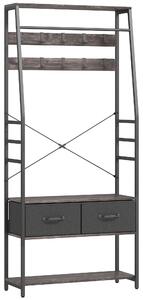 HOMCOM Coat Rack with Shoe Storage, Hall Tree, Industrial Coat Stand with Shoe Bench, 10 Removable Hooks, 2 Fabric Drawers and Clothes Rail for Entryway, Hallway, Grey