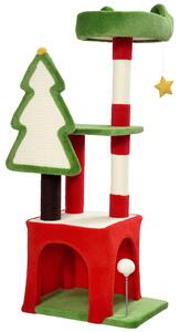 PawHut Christmas Cat Tree, 120cm Cat Tower with Scratching Post & Board, Platform, Toys, Green