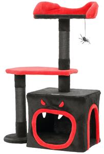 PawHut Cat Tree, Gothic Cat Tower with Scratching Posts, Cute Condo, Coffin Platform, Bed and Spider Toy, Halloween