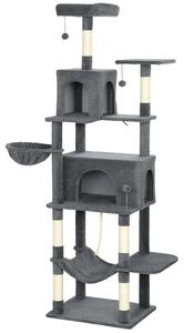 PawHut 202cm Large Cat Tree with 6 Scratching Posts, 2 Hammocks, 2 Condos, 2 Perches, Pompoms, for Indoor Cats to Rest and Play