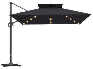 Outsunny 3.5x3 m Garden Cantilever Parasol with Solar LED Lights and Centre Light, Aluminium Large Square Patio Umbrella, UPF50+ Hanging Sun Shade with Cross Base, Crank Handle and Tilt, Black