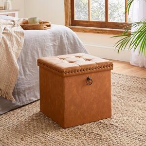 Faux Leather Cube Ottoman, Tan