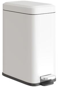 HOMCOM 5L Rectangular Compact Bin Steel Body Removable Bucket Quiet-Close Lid w/ Pedal Lid Rubbish Trash Can Garbage Tidy Clean White Aosom UK