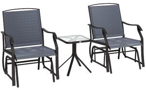 Outsunny Glider Rocking Chair & Table Set 2 Single Seaters Rocker Garden Swing Chair Patio Furniture Bistro Set Grey Aosom UK