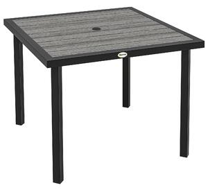 Outsunny Square Garden Dining Table with 5.4cm Parasol Hole, Slatted Top, Metal Frame, 86 x 86 x 71 cm, Light Grey