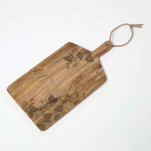Homescapes 100% Mango Wood Etched Chopping Board, 50 x 25 x 2 cm, Natural, Strawberry, Decorative, Food Safe