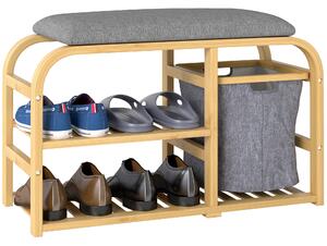 HOMCOM Bamboo Shoe Rack Bench with Padded Seat - Nature Wood Finish
