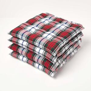 Homescapes Red Tartan Seat Pad Chair Cushion 40 x 40cm Set of 4