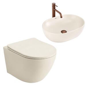 Set: Wall-Hung WC Bowl Focus + Countertop Washbasin Rea Focus Creme