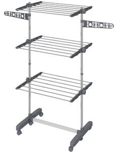 HOMCOM 3-Tier Clothes Airer, Foldable Clothes Drying Rack, Stainless Steel Indoor/Outdoor Clothes Dryer with Wheels & Wings, 142 Aosom UK