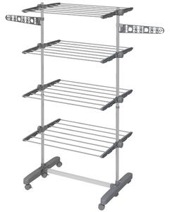 HOMCOM 4-Tier Clothes Airer, Foldable Clothes Drying Rack, Stainless Steel Clothes Dryer with Wheels & Wings, Easy Assembly Aosom UK