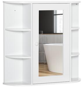 HOMCOM Bathroom Wall Cabinet with Mirror, the Side Shelves & a Handle to Open the Middle Cabinet, 66W x 17D x 63H cm, White Aosom UK