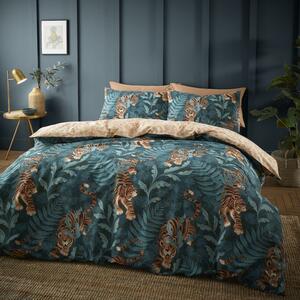 Catherine Lansfield Tropic Tiger Leaf Reversible Green Duvet Cover & Pillowcase Set