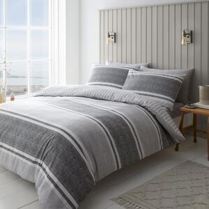 Catherine Lansfield Textured Banded Stripe Reversible Duvet Cover & Pillowcase Set