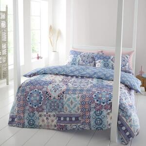 Catherine Lansfield Boho Patchwork Reversible Blue Duvet Cover & Pillowcase Set