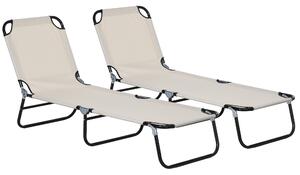 Outsunny Adjustable Garden Sun Lounger with Five-Position Back, Cream White, Comfortable Outdoor Recliner Aosom UK