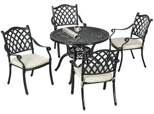 Outsunny Cast Aluminium 4 Seater Outdoor Dining Set with Cushions Parasol Hole Black Aosom UK