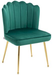 HOMCOM Glam Velvet-Feel Shell Accent Chair, Luxe Vanity Makeup Seat, Metal Legs, Comfort Padding, Green