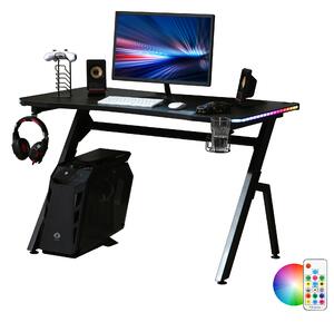 HOMCOM Gaming Desk Racing Style Home Office Ergonomic Computer Table Workstation with RGB LED Lights, Black Aosom UK