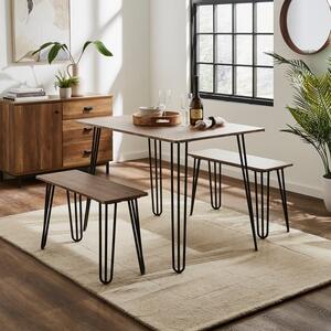 Bella 4 Seater Rectangular Hairpin Leg Dining Table with 2 Benches