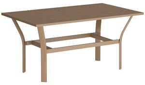 Outsunny Metal Garden Coffee Table, Rectangular Outdoor Side Table with Slatted Tabletop, Foot Pads for Outside, Garden, Balcony, Porch, 91.5 x 55 x 45cm, Brown