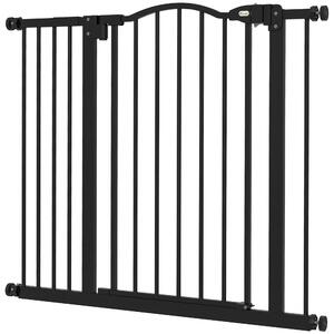 PawHut Metal 74-94cm Adjustable Pet Gate Safety Barrier w/ Auto-Close Door Black