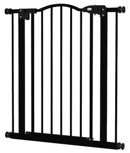 PawHut Metal 74-80cm Adjustable Pet Gate Safety Barrier w/ Auto-Close Door Black