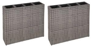 Garden Raised Bed with 4 Pots 2 pcs Poly Rattan Grey(2x45426)