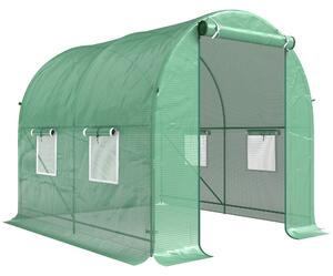 Outsunny Walk-In Greenhouse Reinforced Polytunnel Greenhouse Garden Plants Grow Waterproof Cover Galvanised Base w/ Slide Door, 2.5 x 2 m
